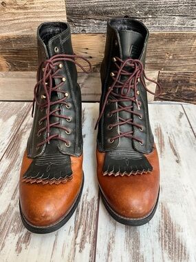 Ariat Heritage Lacer Two-Tone Black & Chestnut Leather Kiltie Boots 9B